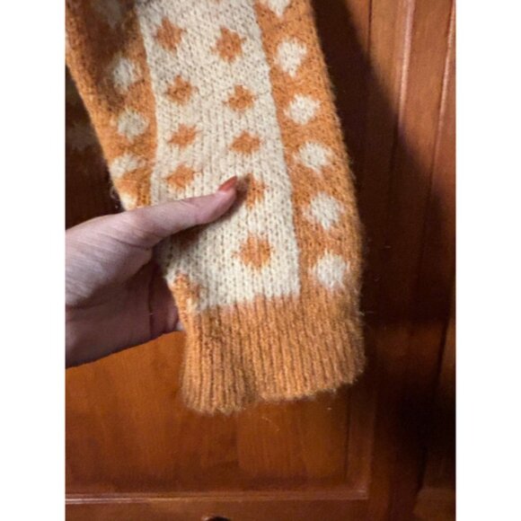 Vintage 70s Wool Knit Cardigan Zip Sweater Nordic Geometric Tan Cream XL - Picture 3 of 8